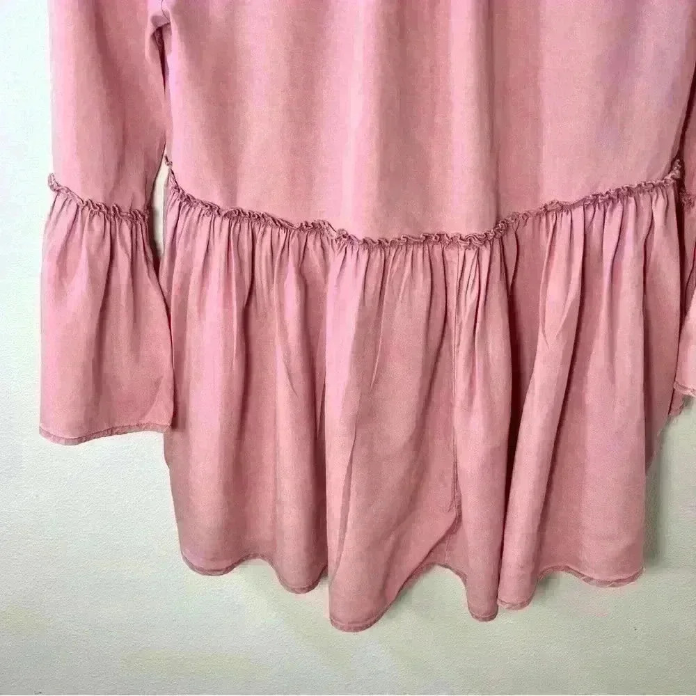 Blue Rain Pink Peplum Bell Sleeve Blouse with Crisscross Neckline Size Small - Picture 9 of 14